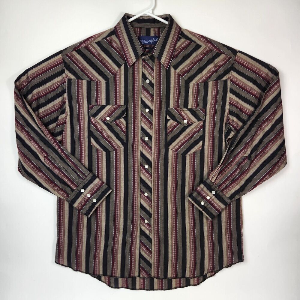 Vtg Wrangler‎ Shirt Mens 16 1/2-35 Brush Popper Western Chore Yokes Barn Cowboy